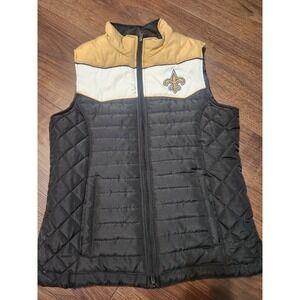 Women's New Orleans Saints Full Zip Quilted Vest Black Gold Size Medium NFL
